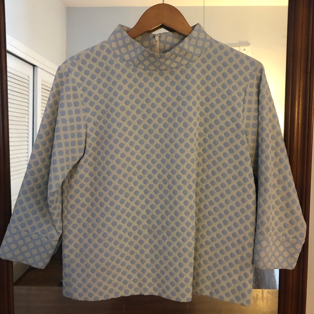 Brooks Brothers Jacquard Powder Blue Diamond Mock Neck Blouse (Size 4)